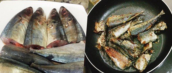 Măng đã luộc và xé sợi, riềng băm nhỏ, chuẩn bị cho quá trình nấu cá nục ngon.