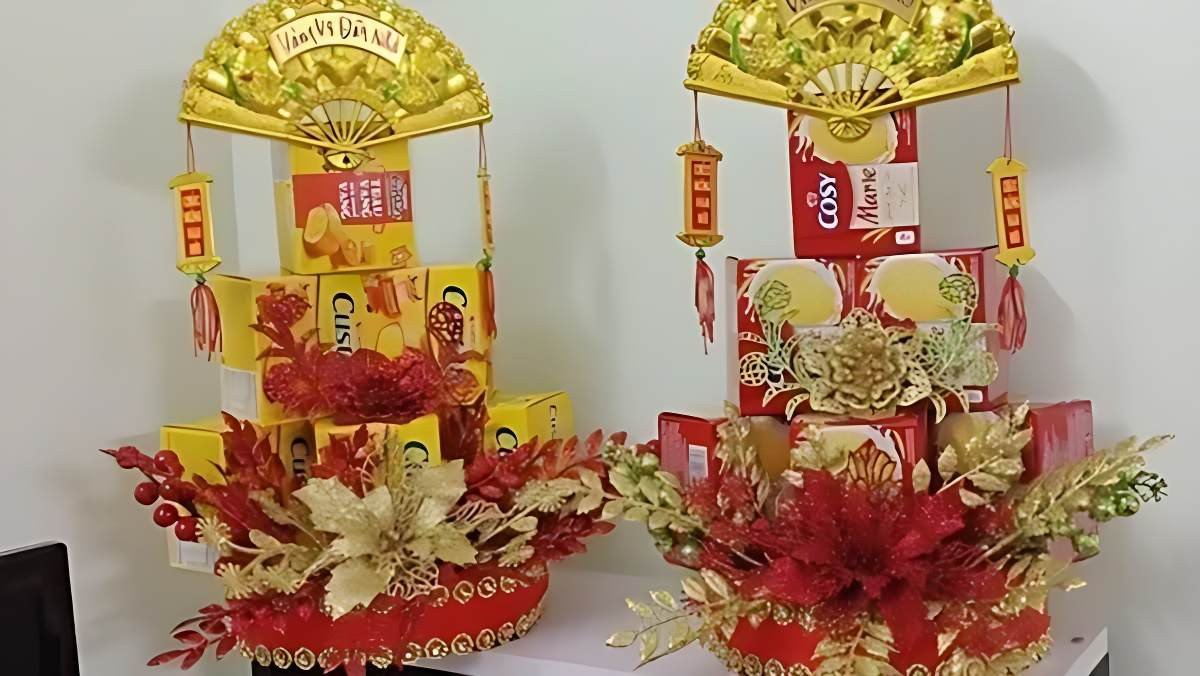 Mẫu tháp bánh kẹo Tết độc đáo nhiều tầng