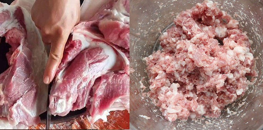 Miếng thịt heo tươi ngon dùng để làm thịt băm cho đậu Tứ Xuyên