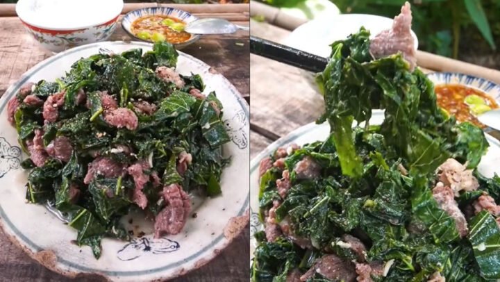 Món lá cách xào thịt bò hoàn chỉnh trên đĩa, màu sắc hấp dẫn