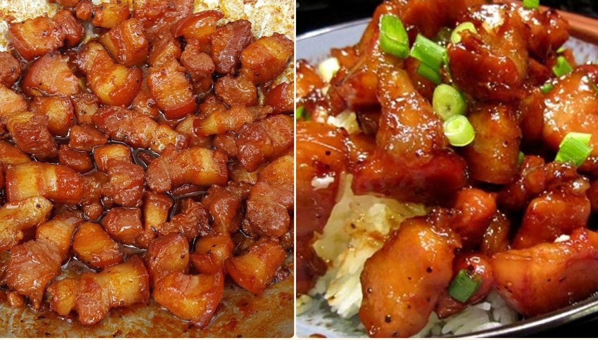 Món thịt kho tiêu hoàn chỉnh với màu sắc hấp dẫn và hương vị đặc trưng