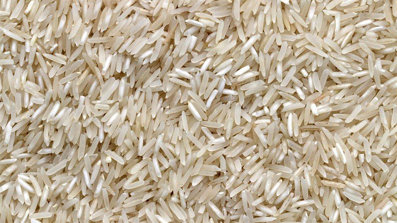 Một nắm gạo trắng được đặt trong lòng bàn tay chuẩn bị cho việc nấu cơm