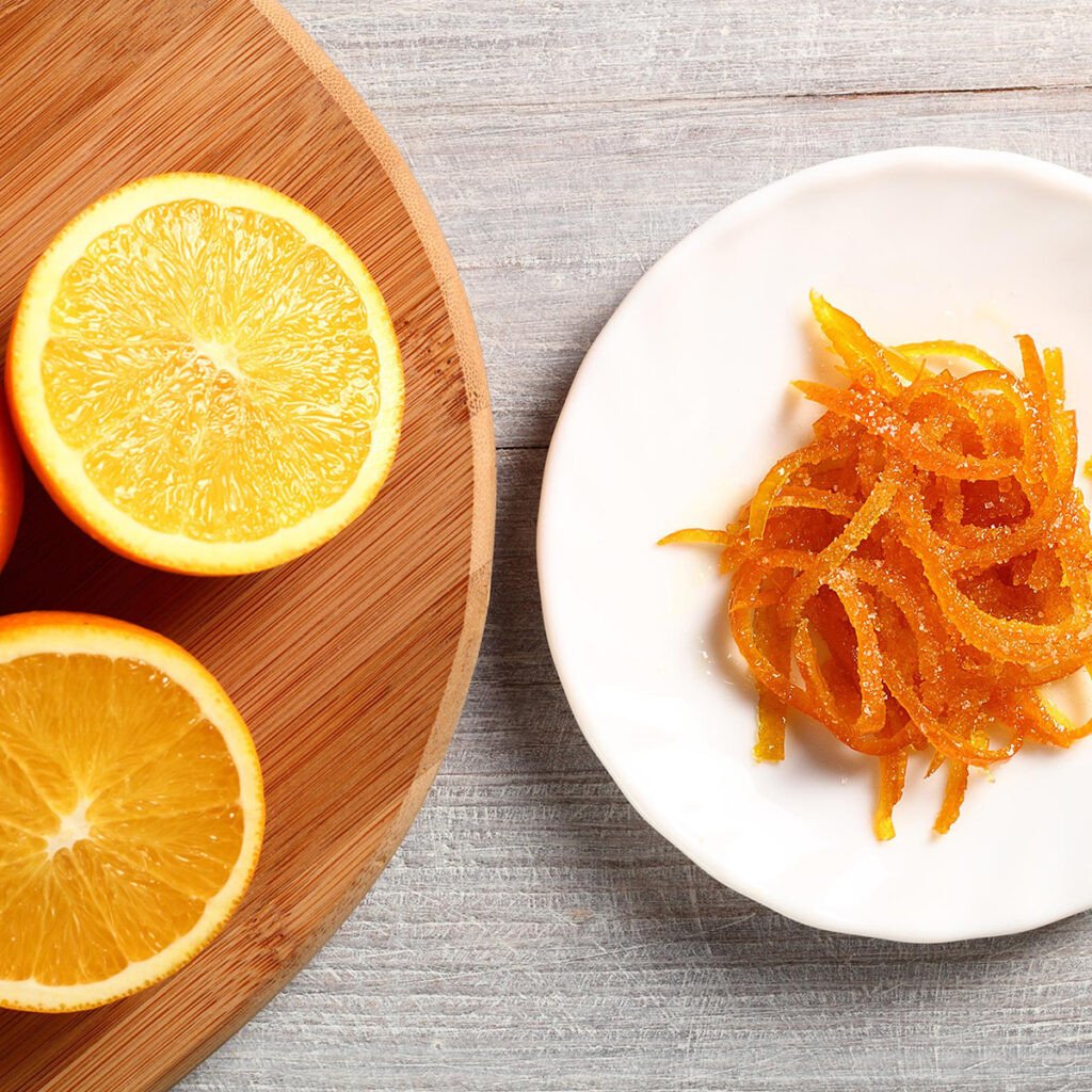 Mứt vỏ cam thơm ngon, một món ăn vặt lành mạnh từ vỏ cam, tốt cho tiêu hóa và ít calo