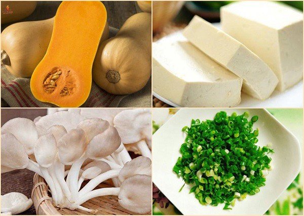 Nấm, đậu phụ là 2 nguyên liệu không thể thiếu cho súp bí đỏ chay