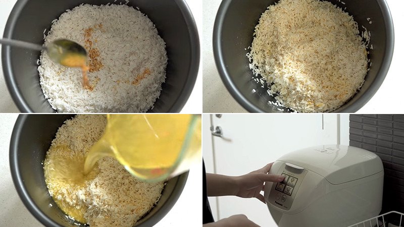 Nấu cơm vàng ươm bằng nước luộc gà trong nồi cơm điện