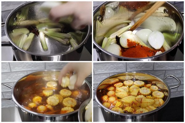 Nấu nước dùng rau củ ngọt thanh cho bún bò chay