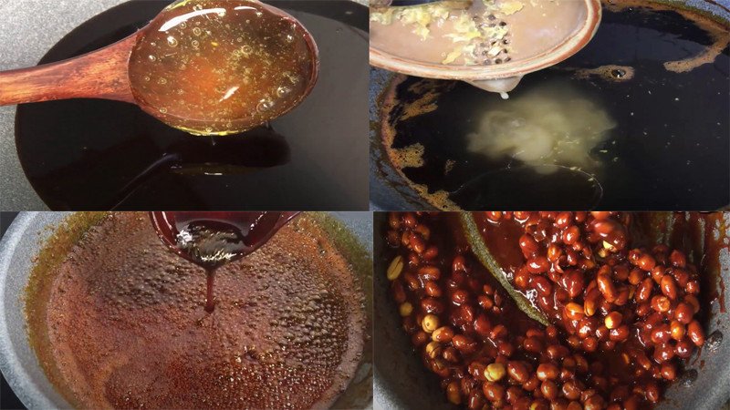 Nấu nước đường mật mía cho kẹo lạc dẻo thơm
