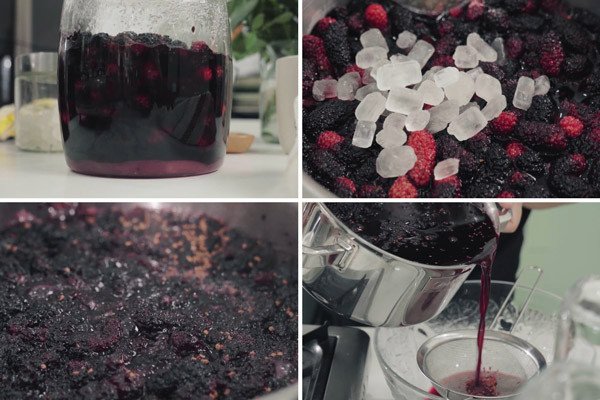 Nấu siro dâu tằm sánh mịn