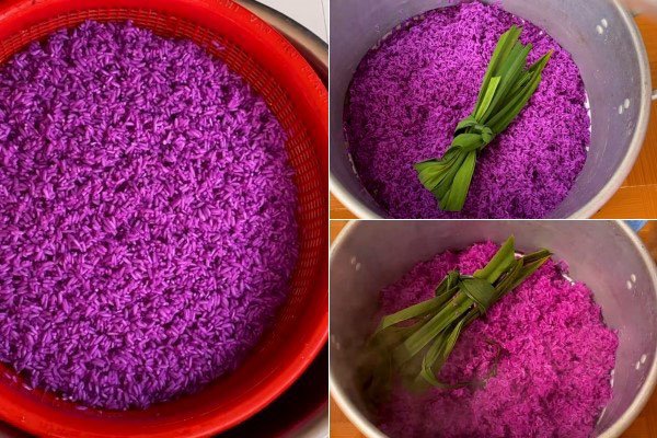 Nấu xôi lá cẩm với lá dứa tạo mùi thơm