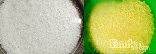 Ngâm gạo nếp và đỗ xanh chuẩn bị nấu xôi