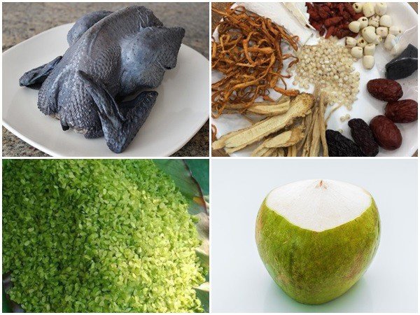 Nguyên liệu bao gồm gà ác và các loại thuốc bắc đã chuẩn bị