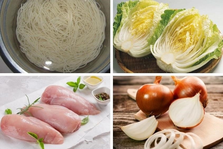 Nguyên liệu cần thiết để nấu mì somen cà chua, hành tây và cải thảo cho bé