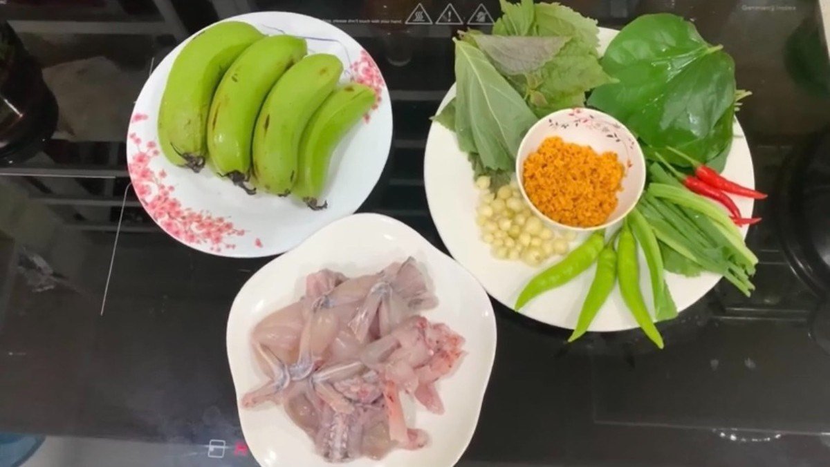 Nguyên liệu chính cho món ếch om chuối xanh đậu