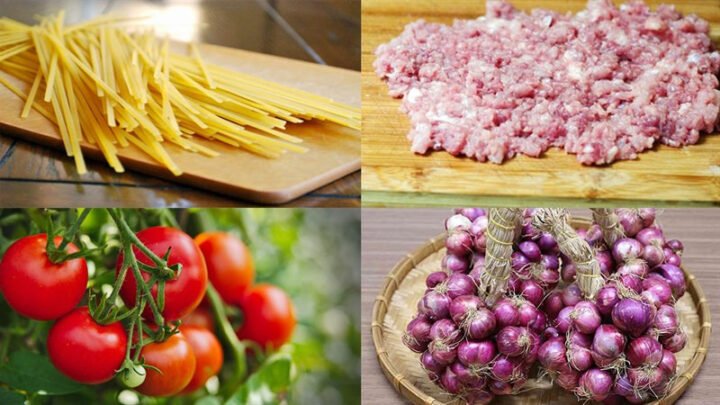 Nguyên liệu chính cho món mì Spaghetti sốt cà chua thịt lợn