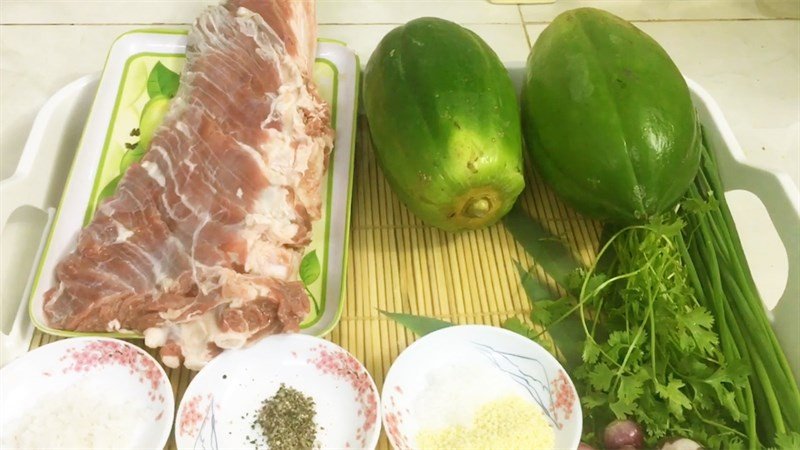 Nguyên liệu cho cách nấu sườn bò ngon hầm đu đủ
