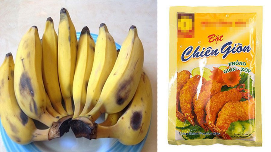 Nguyên liệu cho món bánh chuối chiên bột giòn và bột xù