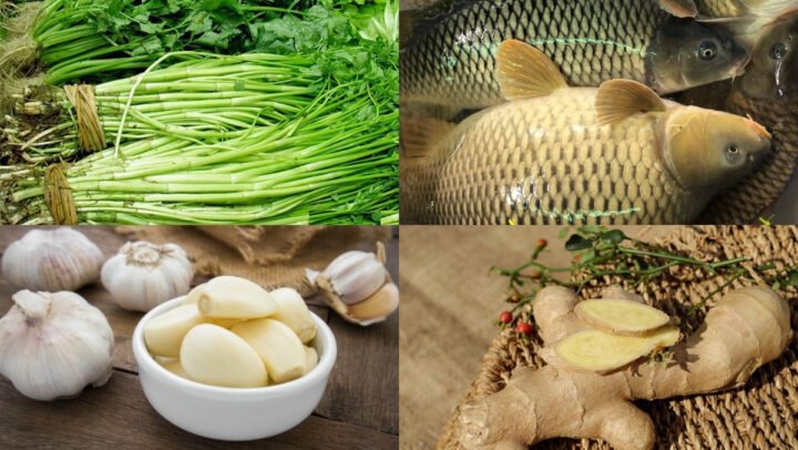 Nguyên liệu cho món cá chép giòn xào rau cần