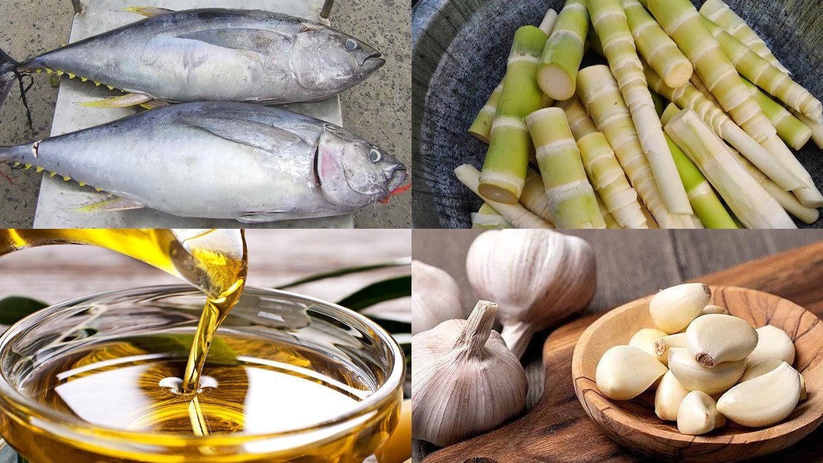 nguyên liệu cho món cá ngừ kho măng chua