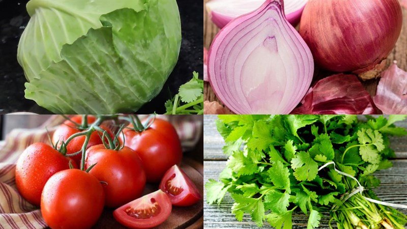 Nguyên liệu cho món canh bắp cải cà chua xay mịn