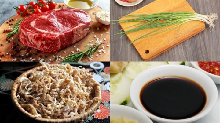 Nguyên liệu cho món củ cải khô xào thịt lợn