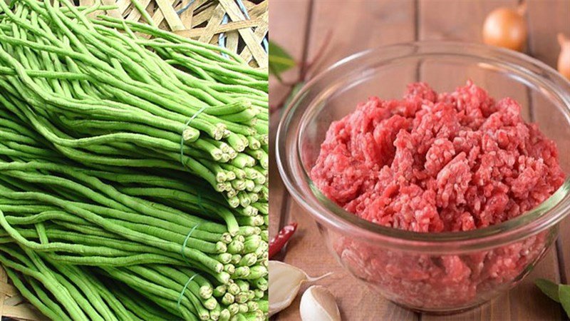 Nguyên liệu cho món đậu đũa xào thịt băm cay nồng