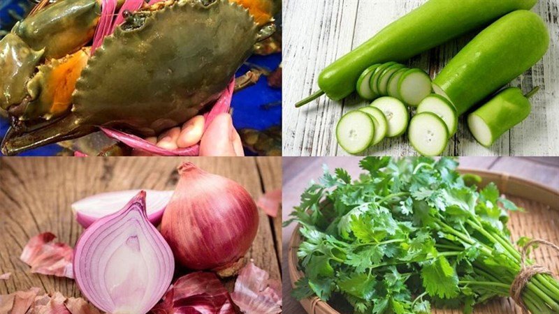 Nguyên liệu cho món lẩu cua biển với bầu