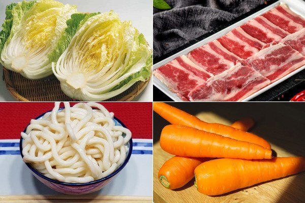 Nguyên liệu cho món mì udon xào thịt bò
