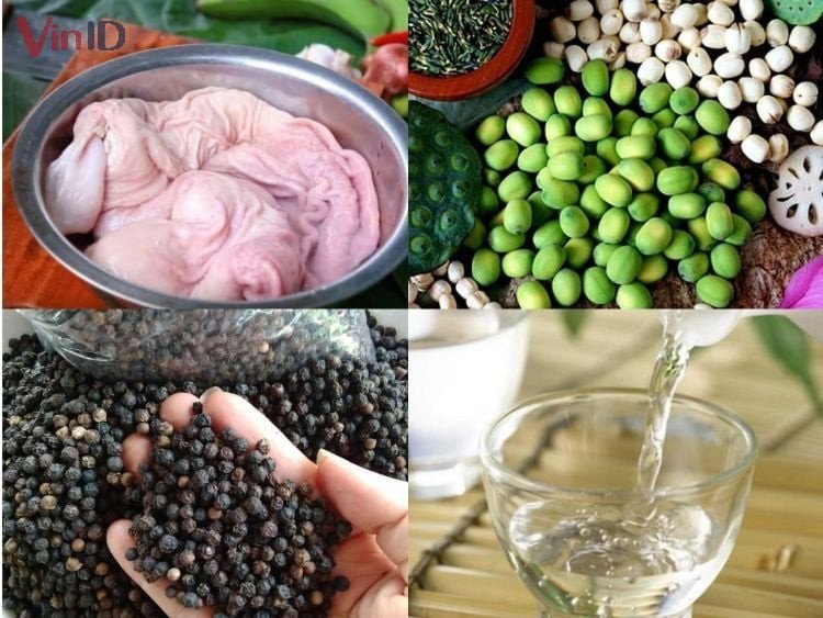 Nguyên liệu chuẩn bị cho bao tử hầm tiêu đen hạt sen