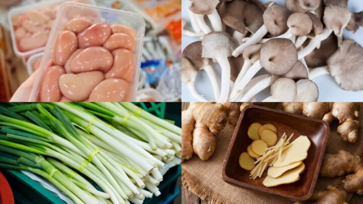 Nguyên liệu chuẩn bị cho cách nấu canh kê gà nấm bào ngư