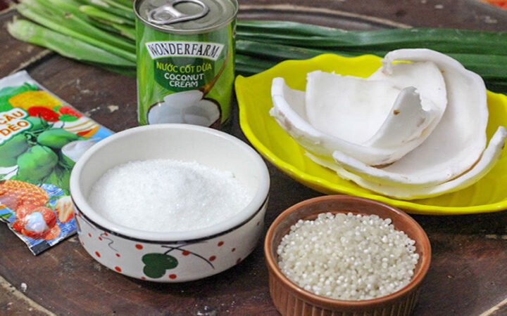 Nguyên liệu chuẩn bị cho cách nấu chè dừa dầm