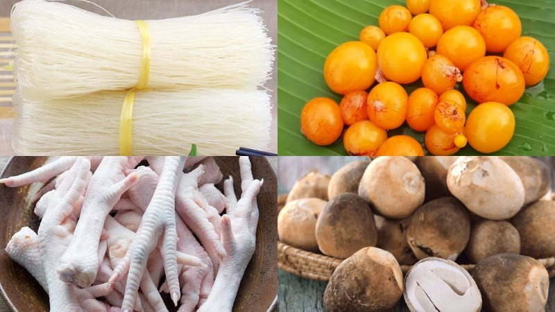 Nguyên liệu chuẩn bị cho cách nấu miến chân gà trứng non đơn giản tại nhà