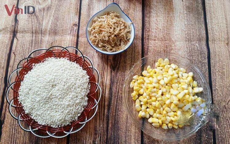 Nguyên liệu chuẩn bị cho cách nấu xôi bắp tươi cốt dừa