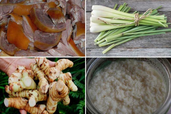 Nguyên liệu chuẩn bị cho cách ướp thịt chó nướng miền Bắc