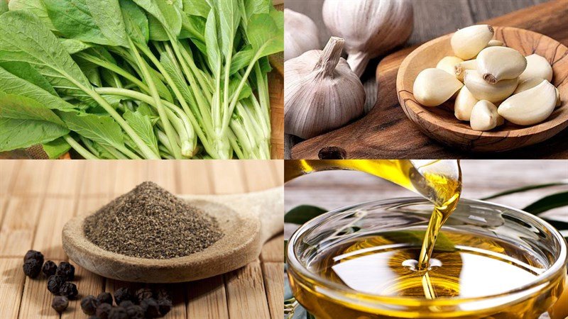 Nguyên liệu chuẩn bị cho cải ngọt xào dầu hào