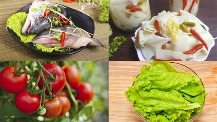 Nguyên liệu chuẩn bị cho canh đầu cá hồi măng chua