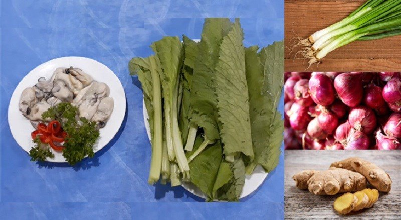 Nguyên liệu chuẩn bị cho canh hàu cải bẹ xanh