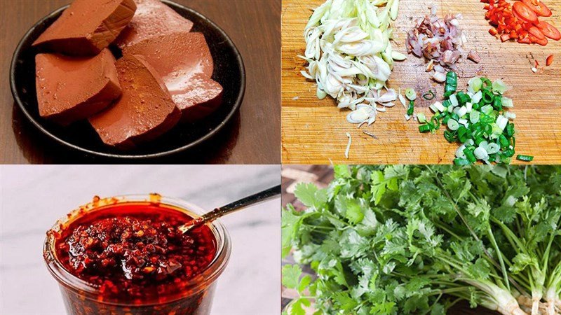 Nguyên liệu chuẩn bị cho canh tiết lợn nấu cay
