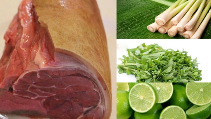 Nguyên liệu chuẩn bị cho món bê tái chanh