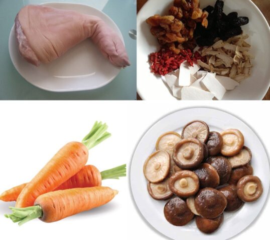 Nguyên liệu chuẩn bị cho món chân giò hầm thuốc bắc