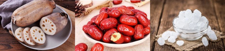 Nguyên liệu chuẩn bị cho món chè củ sen táo đỏ thơm ngon