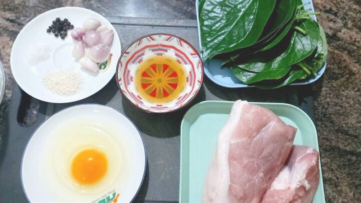 Nguyên liệu chuẩn bị cho món thịt cuốn lá lốt