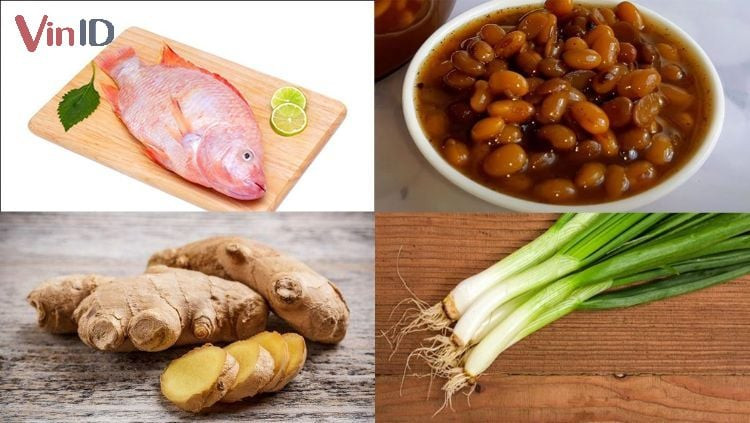 Nguyên liệu chuẩn bị để nấu cá diêu hồng kho tương hột