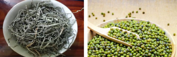 Nguyên liệu chuẩn bị để nấu chè đậu xanh phổ tai thơm mát