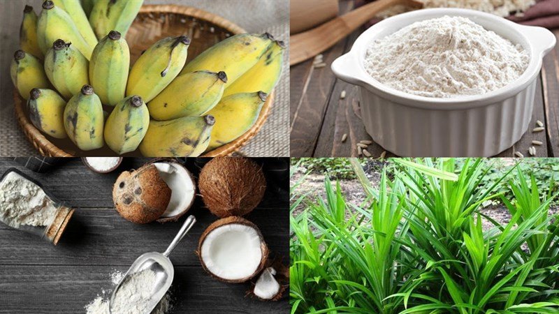 Nguyên liệu chuẩn bị làm bánh chuối hấp bột gạo