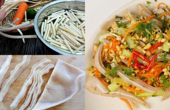 Nguyên liệu chuẩn bị làm gỏi ngó sen tai heo tôm thịt