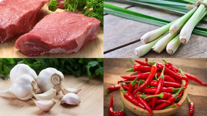 Nguyên liệu chuẩn bị làm thịt lợn giả bò truyền thống