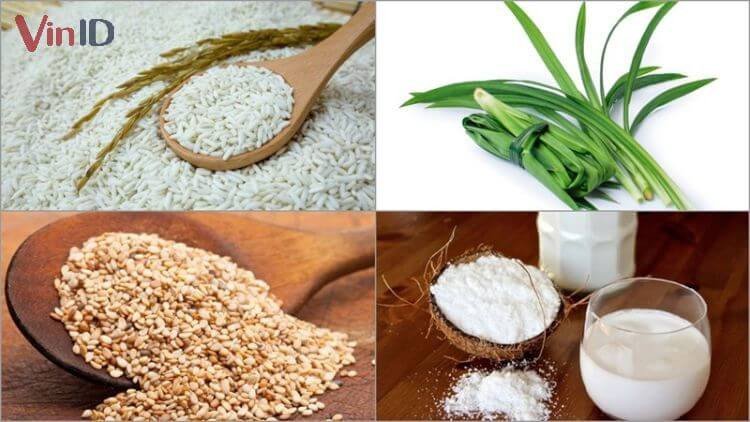 Nguyên liệu chuẩn bị làm xôi lá dứa cốt dừa