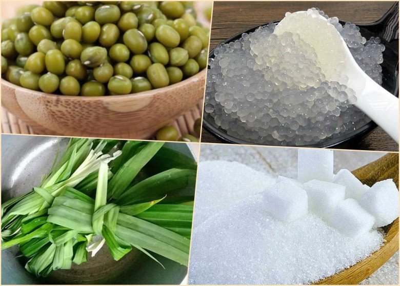 Nguyên liệu chuẩn bị nấu chè đậu xanh không vỏ bột báng