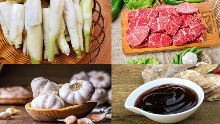 Nguyên liệu củ niễng xào thịt bò