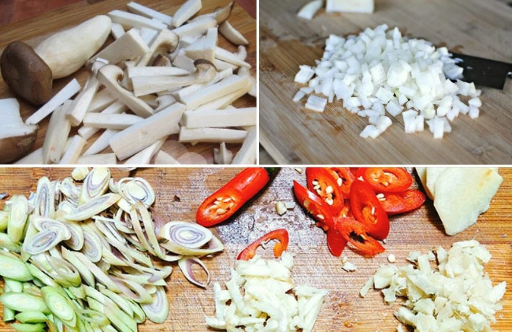 Nguyên liệu đa dạng cho món thịt băm xào nấm đùi gà